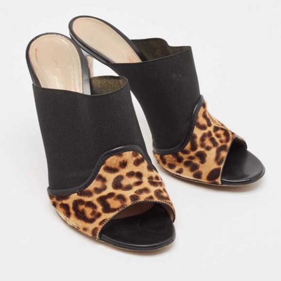 Gianvito Rossi 110mm Alise Leopard Print Black Stiletto Mules Open Peep Toe 40 - Picture 13 of 13